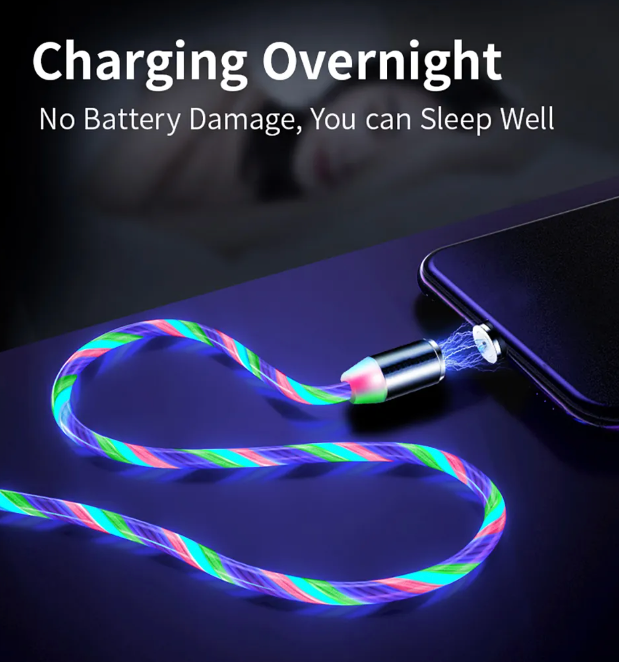 Flowing Light Magnetic Streamer Charging Cable for Iphone Android